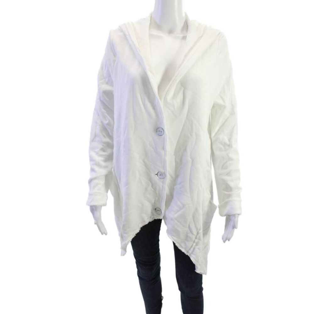 Studio B3 Women Cardigan Hoodie White Long Sleeve Solid 50% Modal Size 40